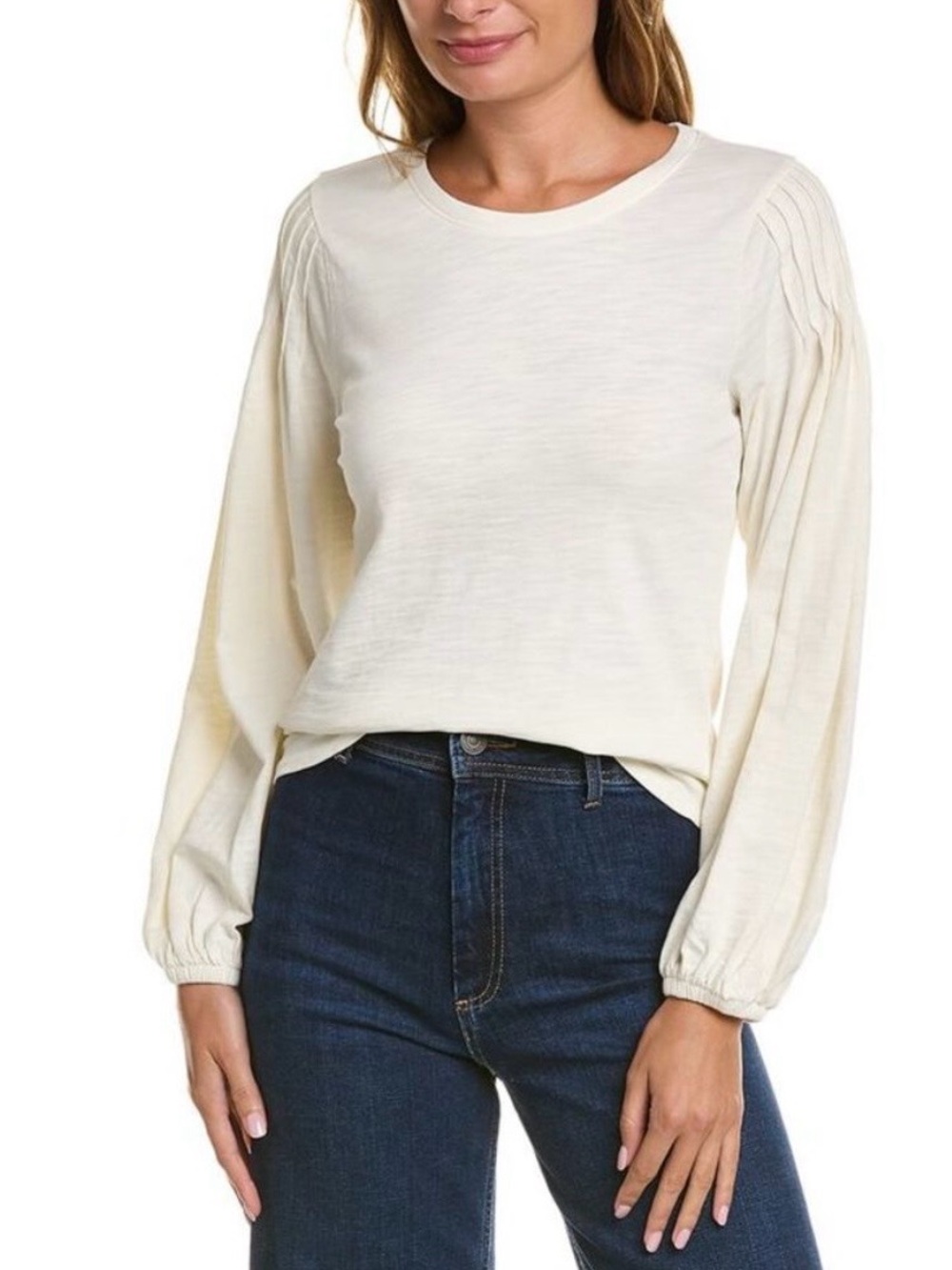 Nation LTD Cream Long Sleeve Pleated-Shoulder Top Size XS